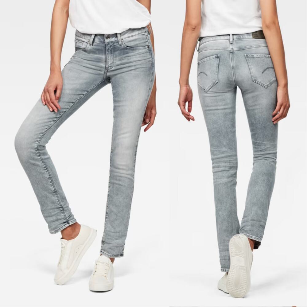 G-Star RAW Midge Mid Waist Light Gray Straight Leg Everyday Edgy Rocker Jeans